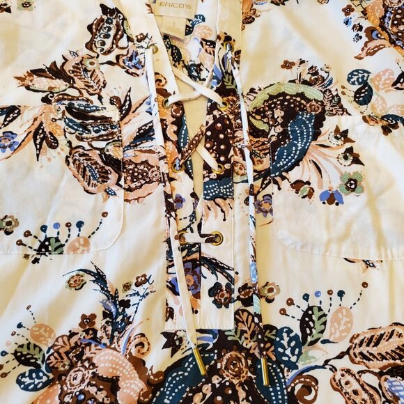 Chico’s Silky Soft Botanical Boho Festival Lace-Up Tunic Size 1 Modal Blend - Picture 6 of 16